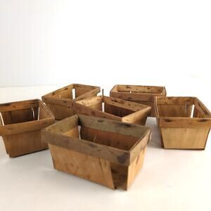 Vintage Set of 6 Splint Wood Pint Berry Baskets 5x3.5x2.5" Split Ash Farmhouse